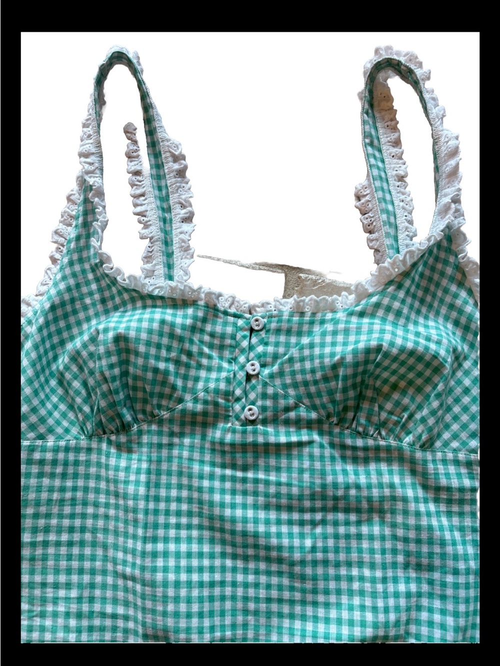 Free People Cassie Green Gingham Bodysuit with White Ruffle Trim size Large NWOT - Picture 9 of 10